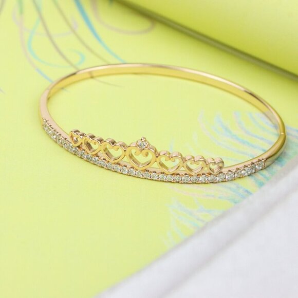 Rose Gold Bangle with Heart & Stone Accent, XPBL0414 - Picture 5 of 11